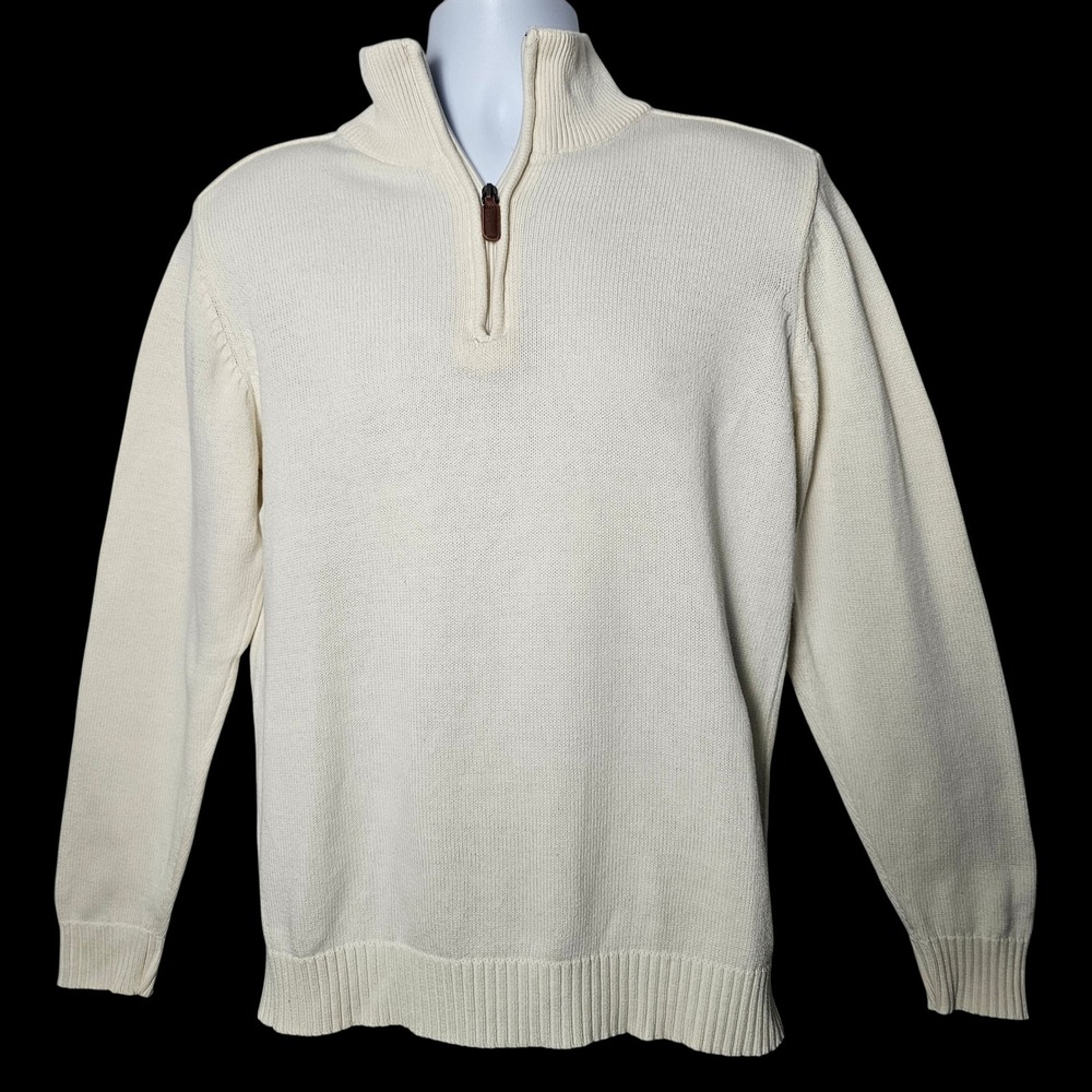 Oscar de la Renta Mens 100% Cotton Quarter Zip Sweater M Cream Old Money Classic